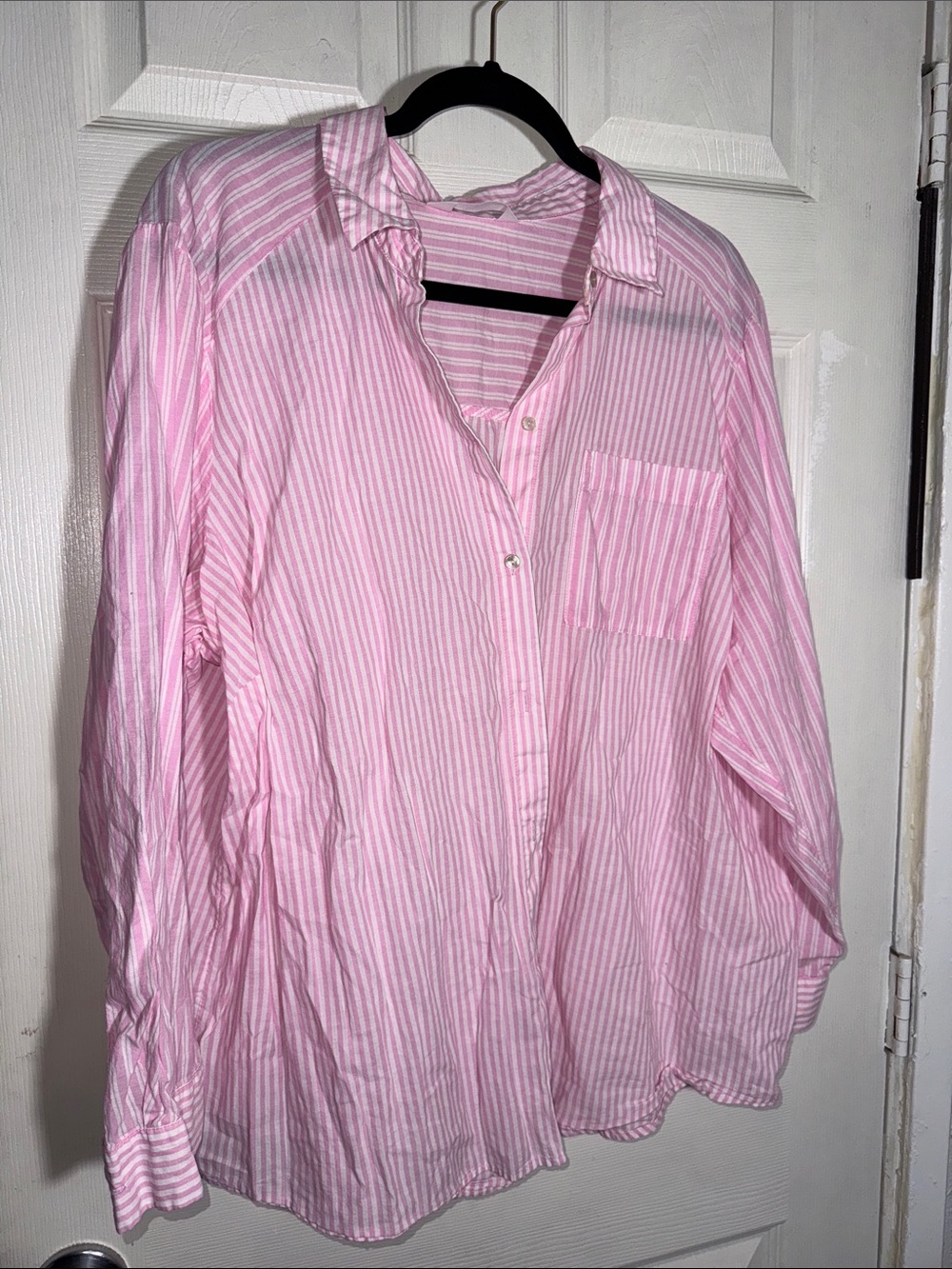 LC Lauren Conrad Pink & White Striped Button-Down Blouse